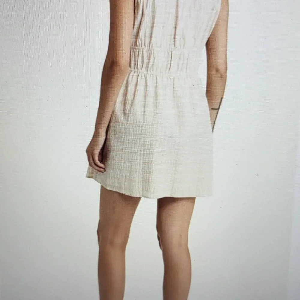 Treasure & Bond Shirred Mini Dress Ivory Honey Plaid Size Small NWOT